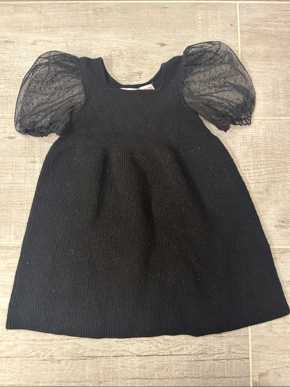 Zara Black Knit Dress with Sheer Puff Sleeves